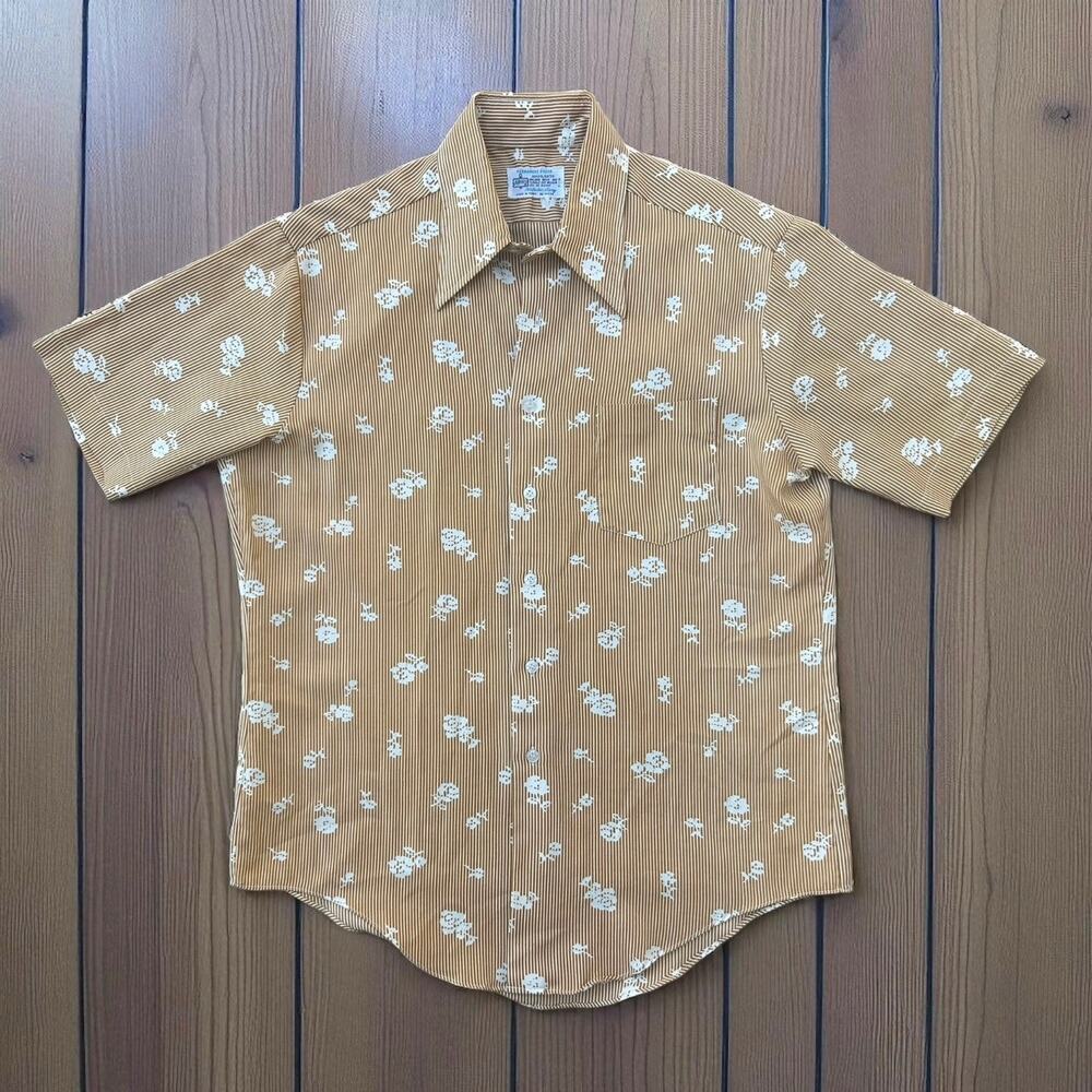 Vintage 70s Kmart Disco Floral Stripe Button Down Shirt Rockabilly Men's Large